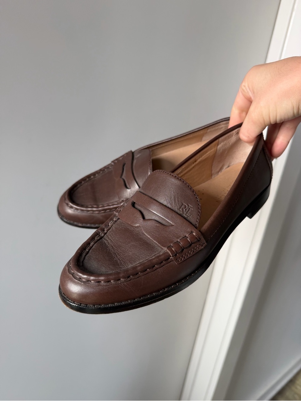 Ralph Lauren Brown Leather Penny Loafers - Women's Slip-On Flats